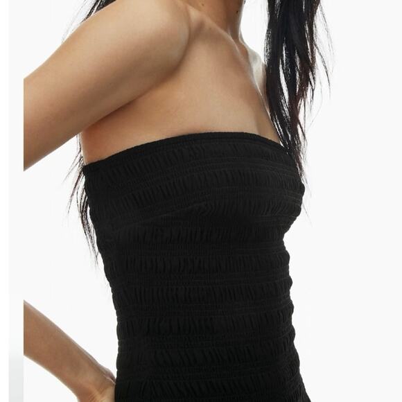 Wilfred Dress Women's Size S Black Strapless Smocked Ruffle Trim A-Line Midi - Picture 9 of 9